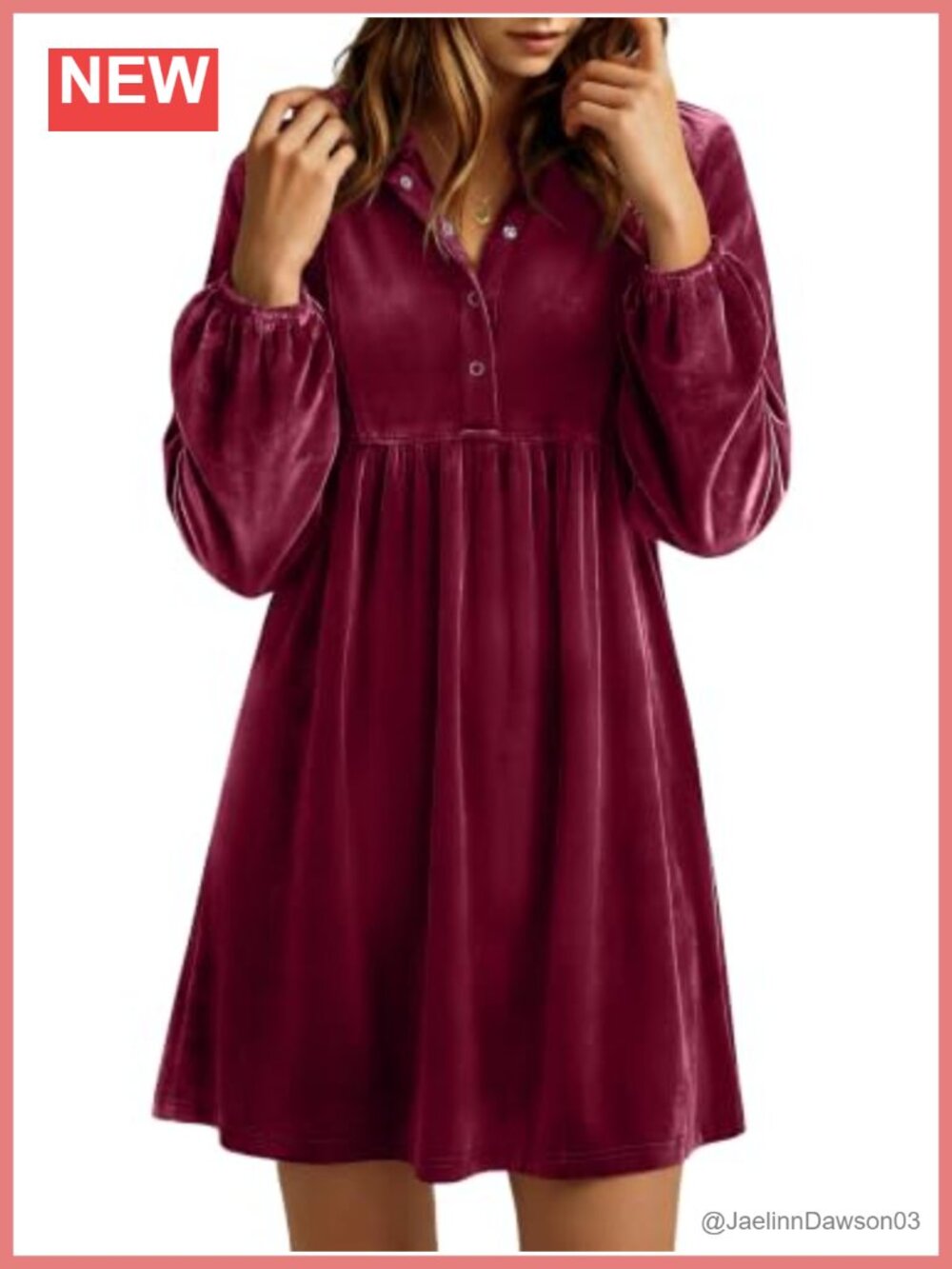 Velvet Babydoll Mini Dress Long Sleeve Button Up Pockets